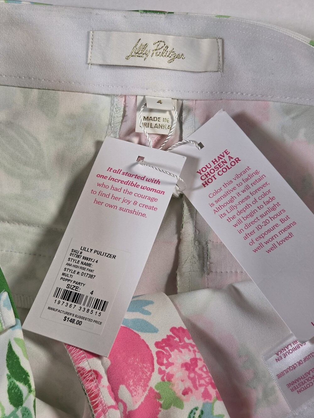 Lilly Pulitzer Womens 4 Ana High Rise Pant Multi Poppy Party Zip Pockets Charm - Picture 7 of 13